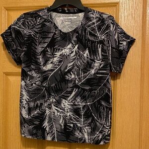 DKNY Black and White Leaf Print Tee